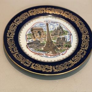 Navy gold Limoges Porcelain Plate Eiffel Tower Souvenir Paris France vintage